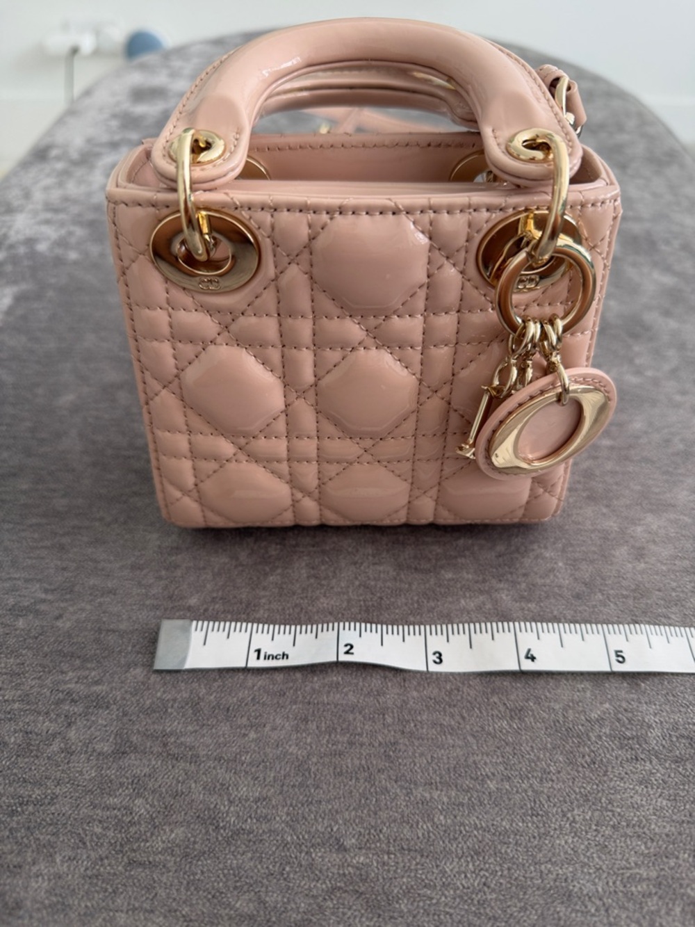 Dior Micro Patent Cannage Top-Handle Bag in Light Pink with Gold Hardware